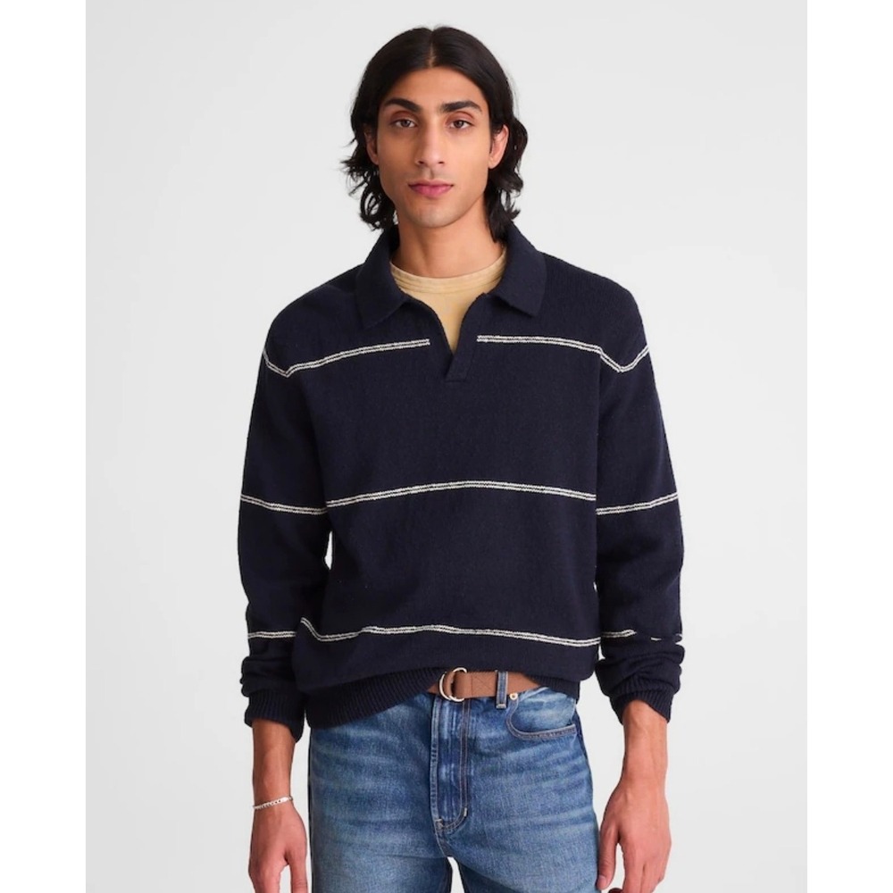 Madewell Johnny Collar Sweater Polo Textured Cotton Dark Navy XXL Mens Nautical